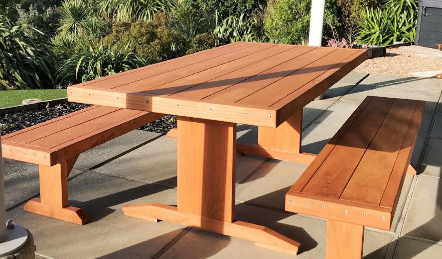 MACROCARPA Outdoor Table and Bench seats: 2.4 Solid Leg + Cover
